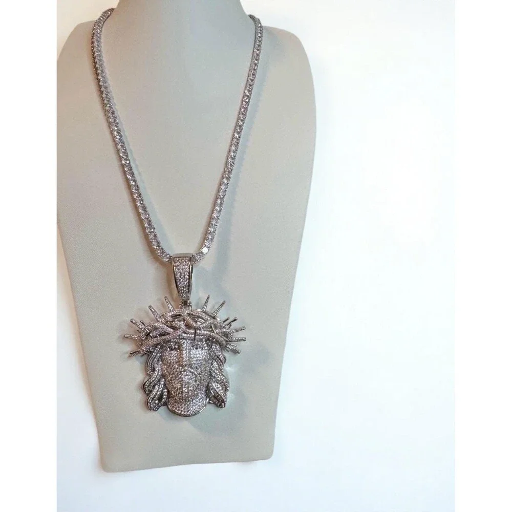 Jesus Pendant With tennis necklace cz